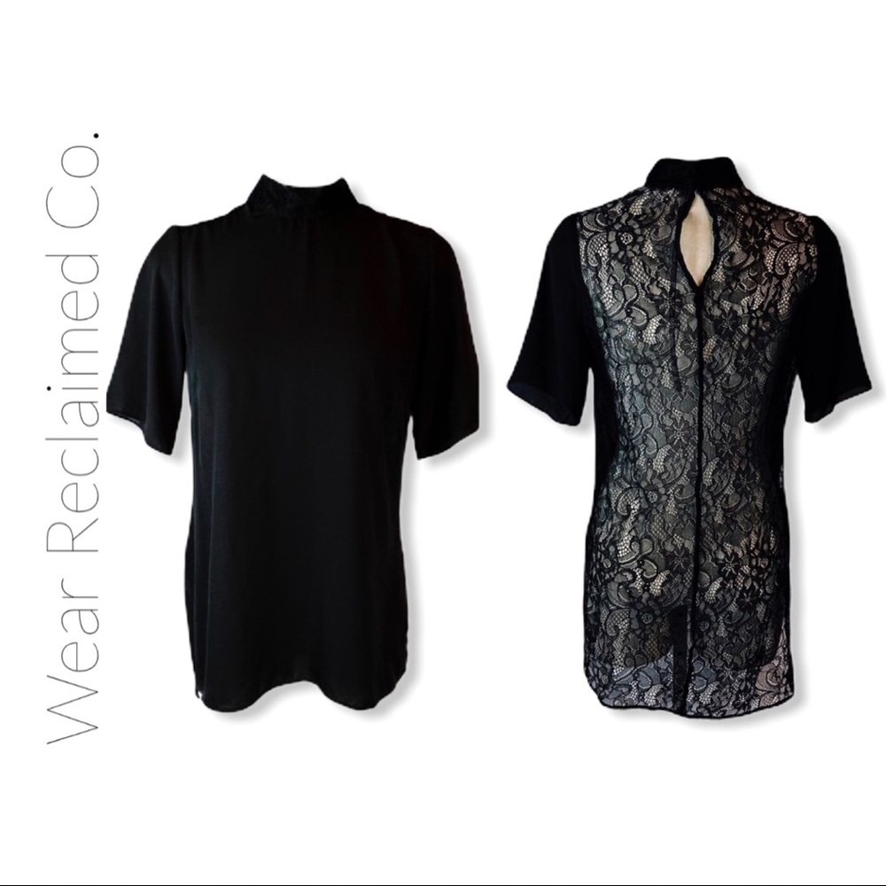 BCBG Generation Black High Neck Lace Back Tunic